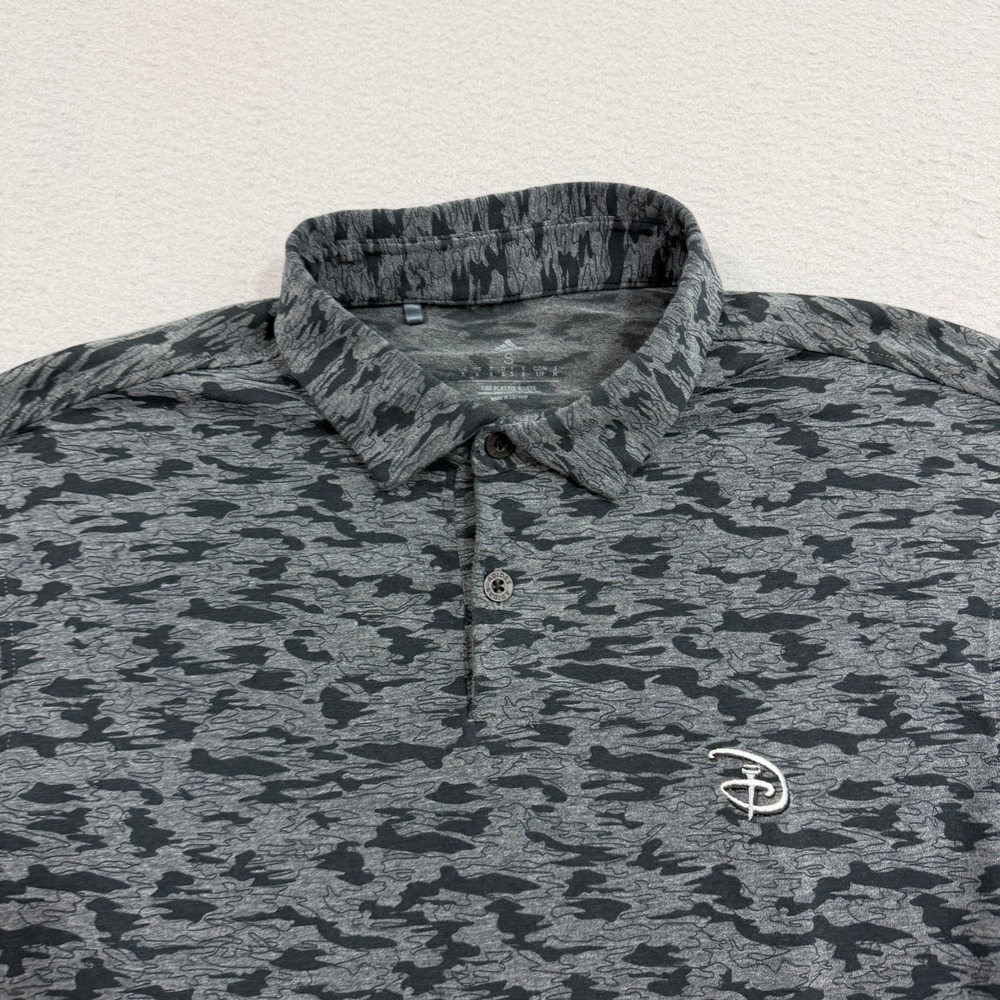 Adidas Disney Golf Polo Shirt Men's Small Gray Camo Golfing Stretch Performance